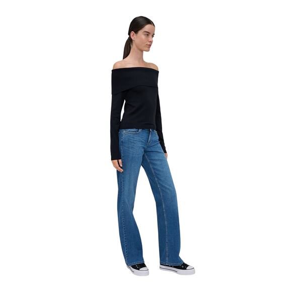 Vero Moda Black Off Shoulder Ribbed Pullover Top L NWT - Picture 3 of 9